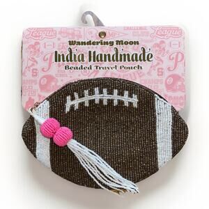 Football Beaded Pouch Purse Bag Tassel Zipper India Handmade Wandering Moon NEW